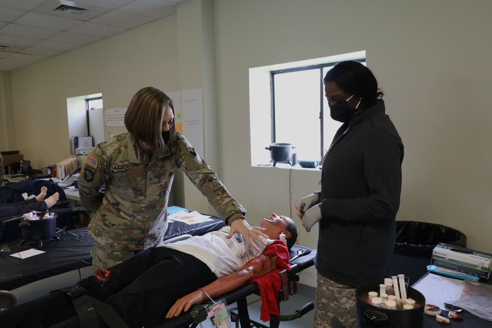 Brig. Gen. Jocelyn A. Leventhal observes a disaster victim manikin