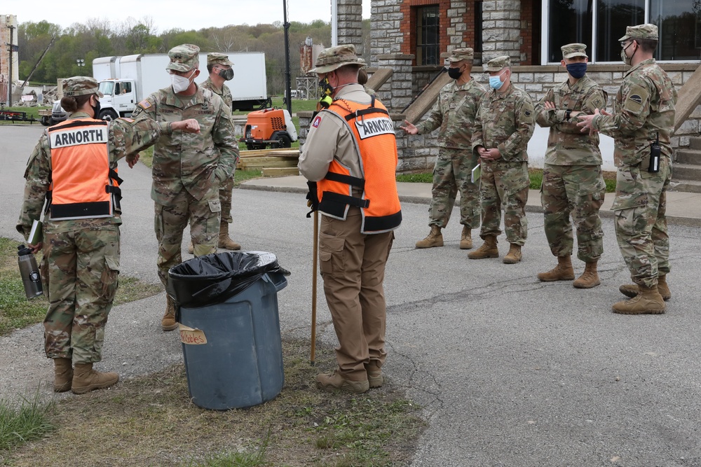 Maj. Gen. Michael C. O' Guinn greets a 456th MCAT soldier