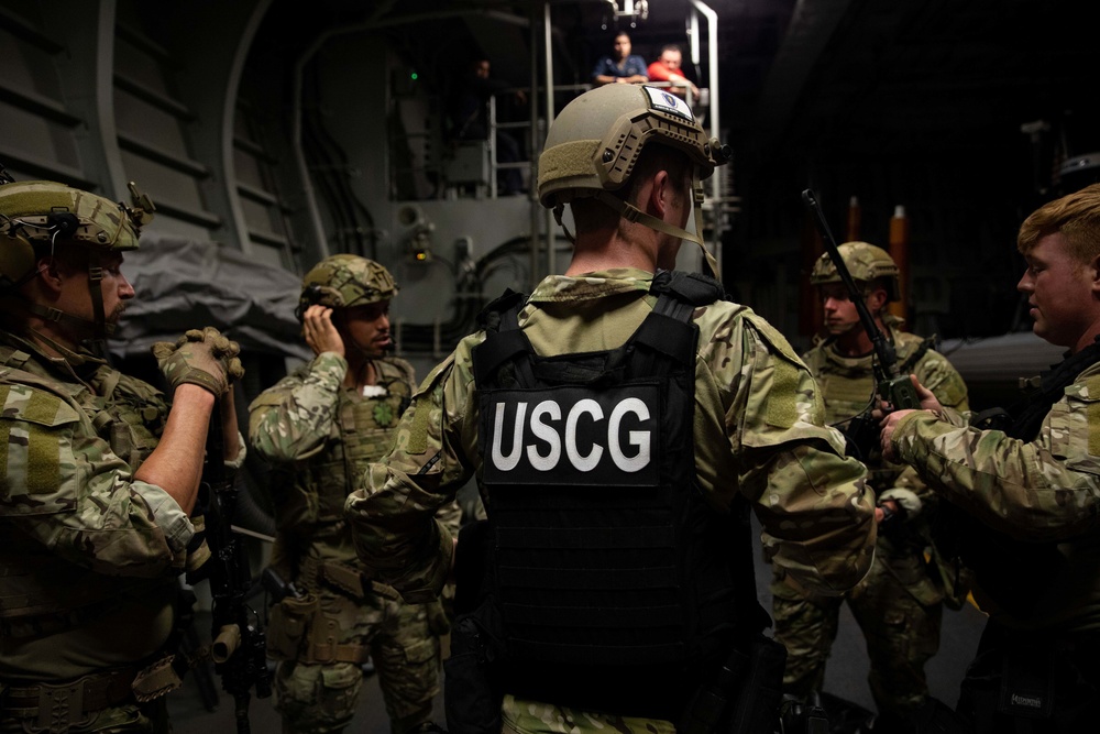Coast Guardsmen Participate in a Training Exercise onboard USS Sioux City