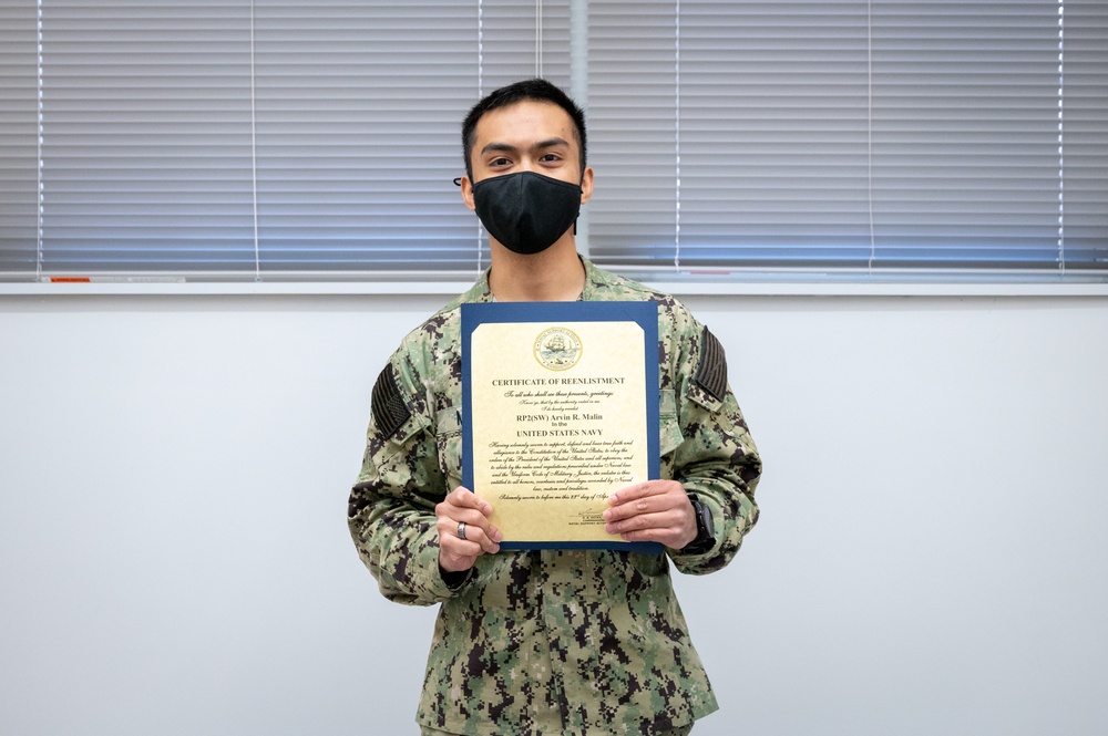 RP2 Arvin Malin reenlistment ceremony