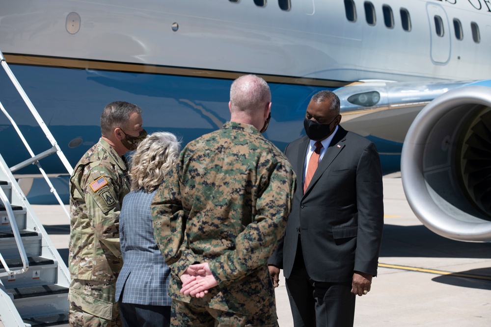 SecDef Austin arrives at Peterson AFB