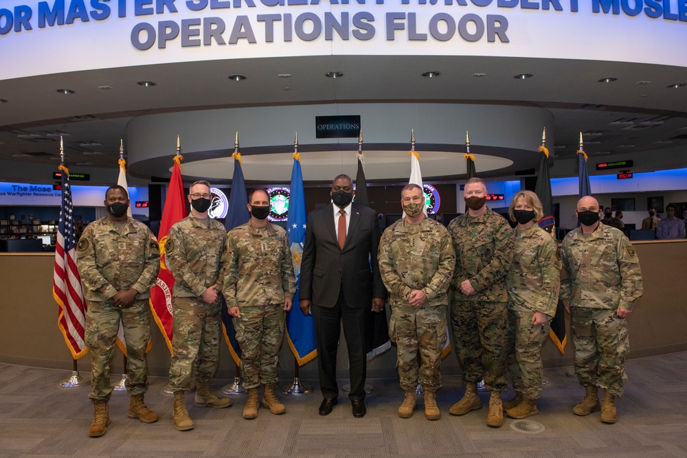 SecDef Austin and USSPACECOM leadership pose for photo