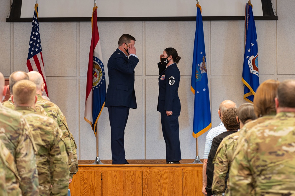 U.S. Air Force Senior Master Sgt. Lora Noble is promoted to chief master sergeant