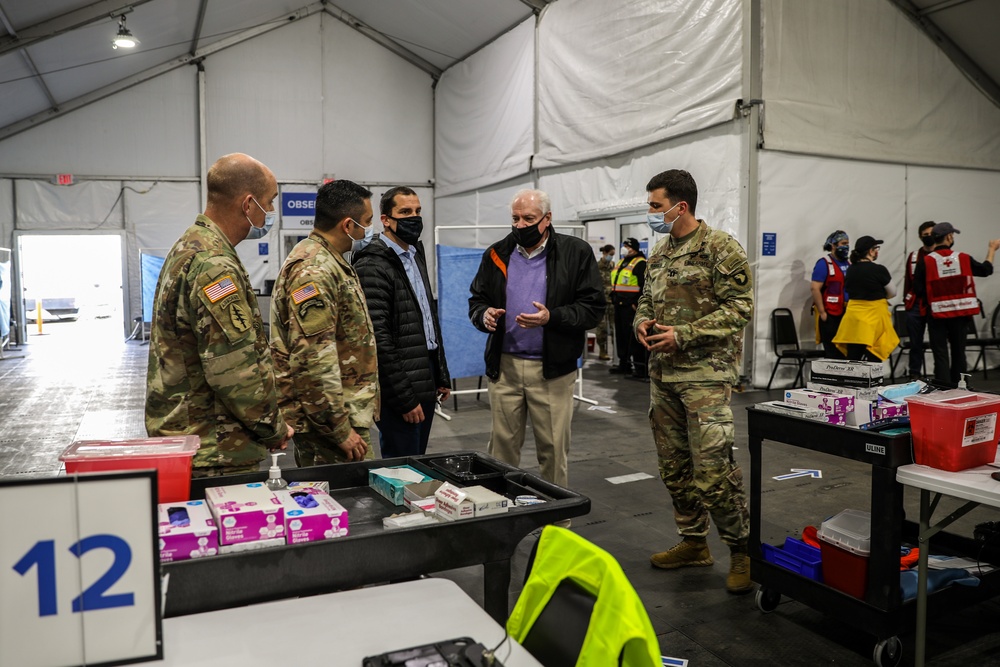 Jim Bland and Steven Herman, Civilian Aides to the Secretary of the Army visit the United Center COVID-19 Community Vaccination Center, Chicago