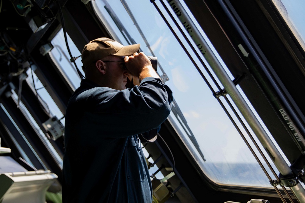 Sailor Stands Lookout Watch Aboard USS Sioux City