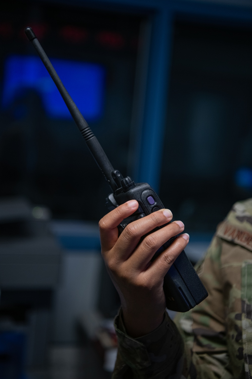 Staff Sgt. Lesley VanderWoude Uses the Radio at the 110th Wing