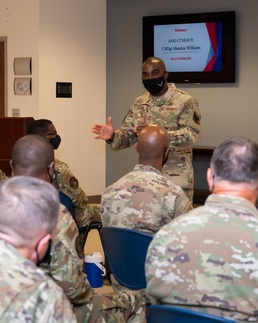 Photo of Chief Master Sgt. Maurice L. Williams, command chief, Air National Guard, visiting the 116th Air Control Wing