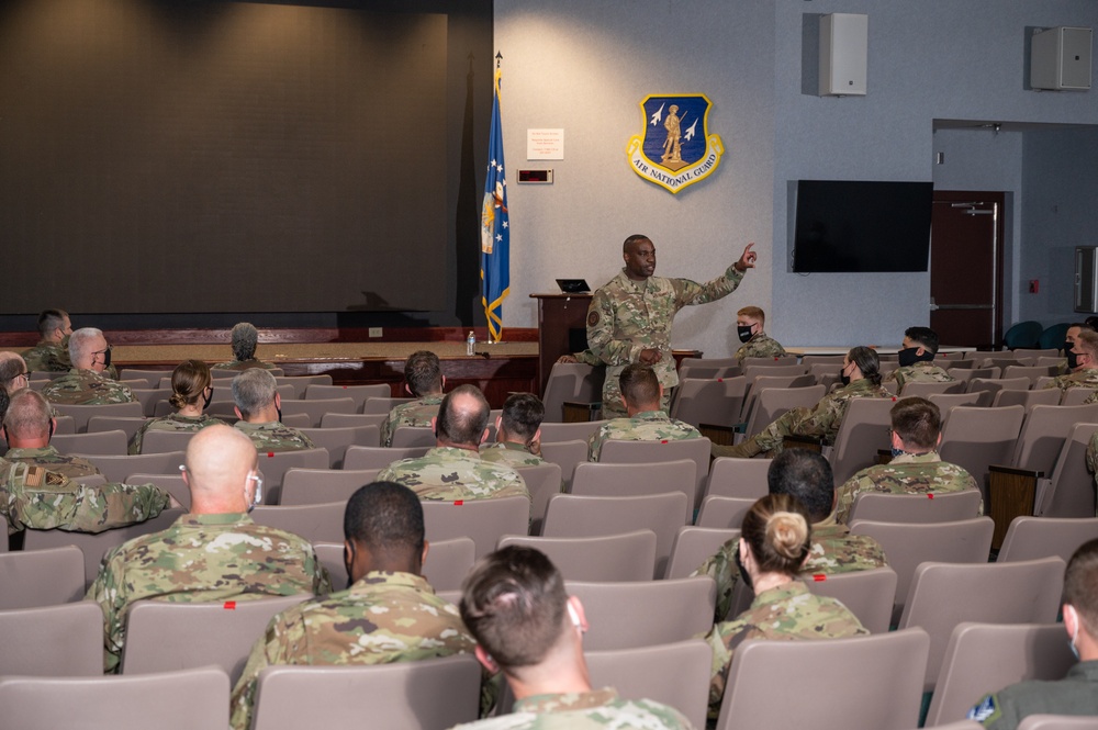 Photo of Chief Master Sgt. Maurice L. Williams, command chief, Air National Guard, visiting the 116th Air Control Wing