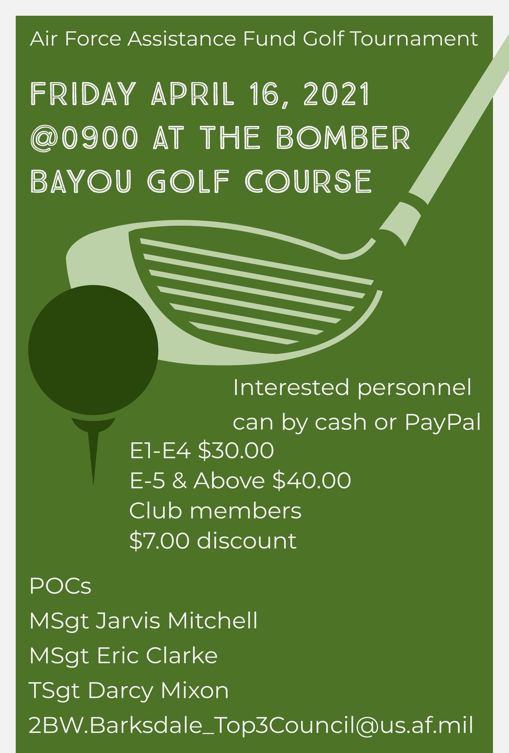 AFA Golf tournament flyer 2021