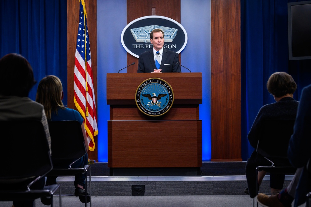 Pentagon Press Secretary John F. Kirby briefs the press