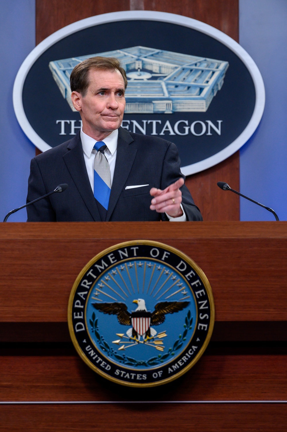 Pentagon Press Secretary John F. Kirby briefs the press