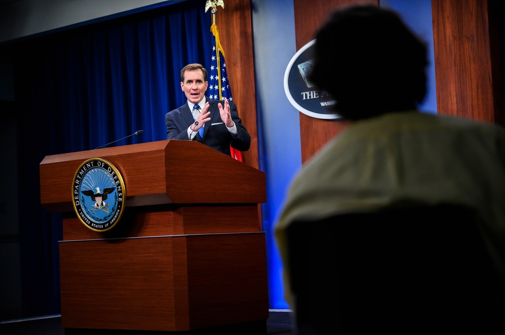 Pentagon Press Secretary John F. Kirby briefs the press