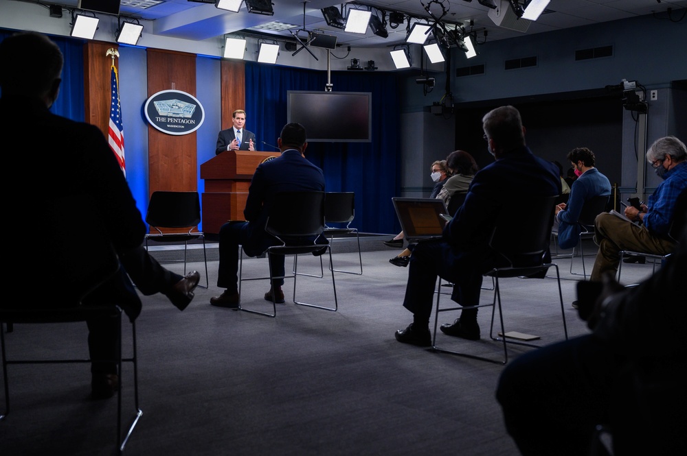 Pentagon Press Secretary John F. Kirby briefs the press