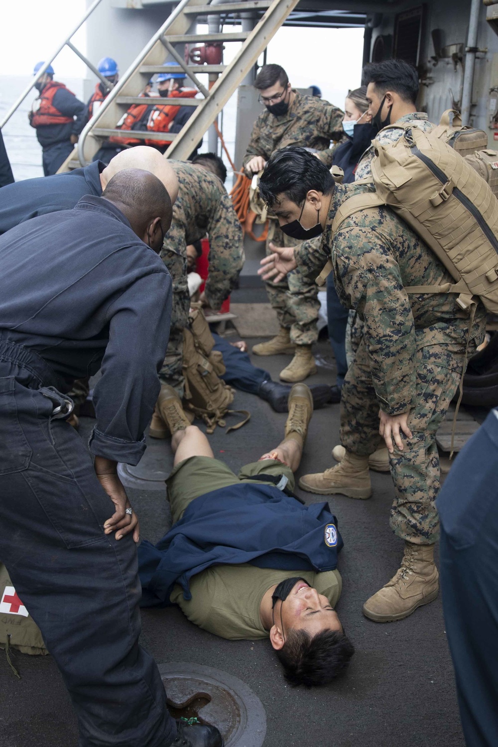 11th MEU Sailors conduct a mass casualty exercise on USS Pearl Harbor