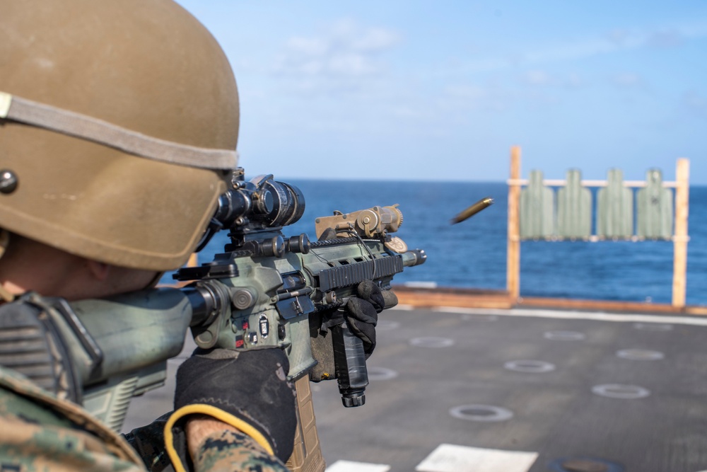 11th MEU Marines improve weapon proficiency aboard USS Pearl Harbor