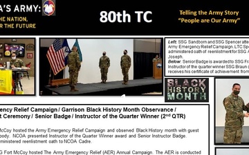 Army Emergency Relief Campaign/ Garrison Black History Month Observance/ Reenlistment Ceremony/ Senior Badge Instructor of the Quarter Winner (2nd QTR)