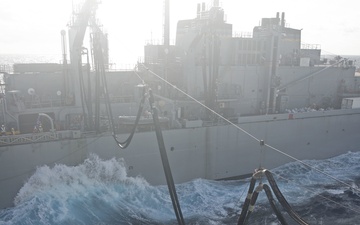USS San Antonio Conducts Routine Replenishment-At-Sea in Atlantic Ocean