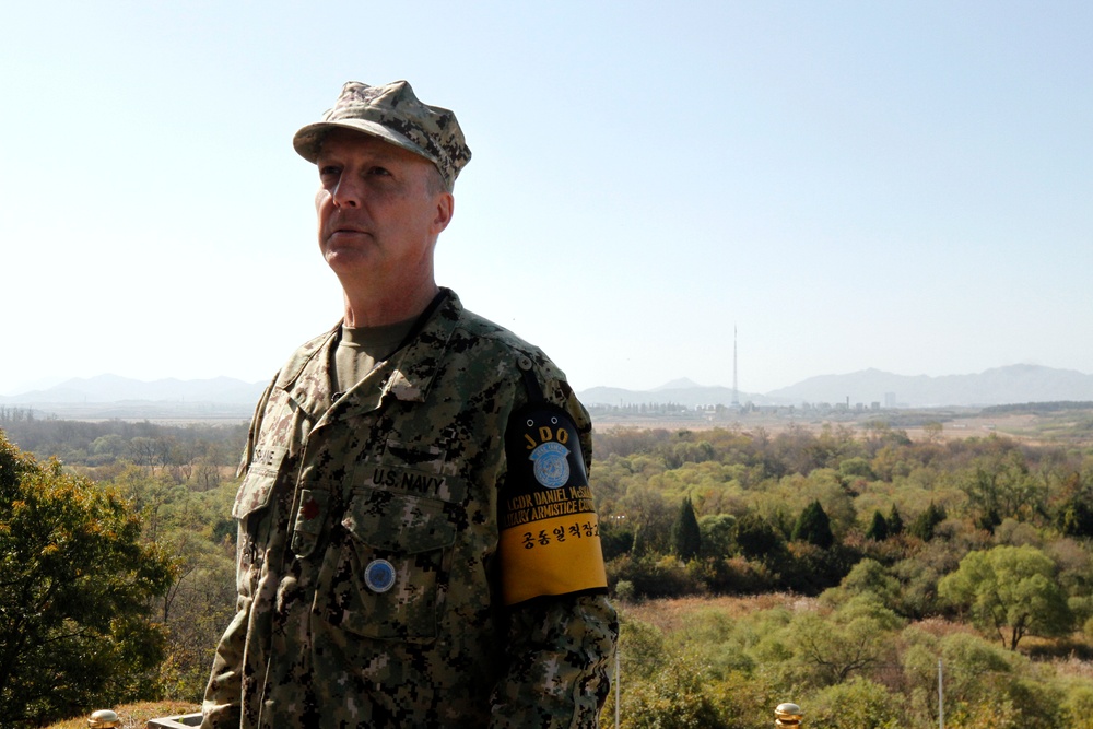 Lt. Cmdr. Daniel McShane in front of North Korea
