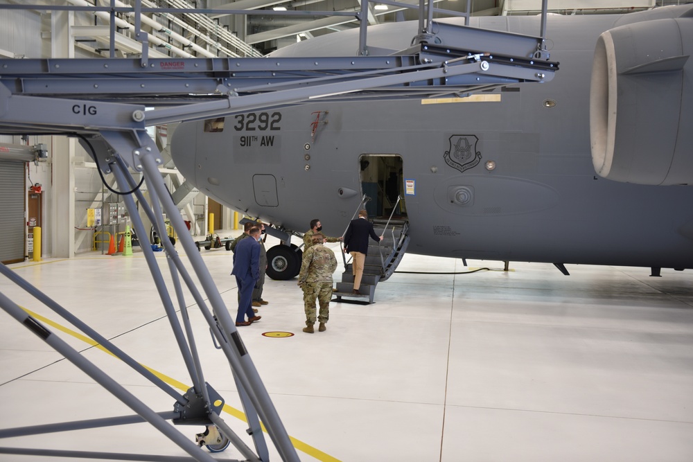Rep. Conor Lamb tours 911th Airlift Wing C-17 Globemaster III