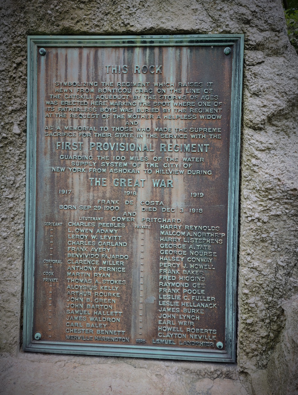 NY Guard State Defense 1st Provisional Regiment 103rd Aqueduct Defense Memorial Service