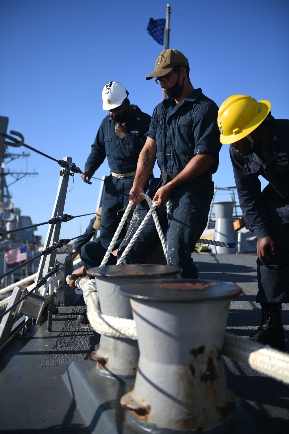 Sailors Assigned to USS Farragut Practice Conducting a Heavy Weather Moor as Part of Hurricane Exercise (HURREX) 2021