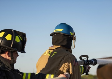 Aircraft fire training; 7th CES, 512th CES and Abilene Regional Airport firefighters team up