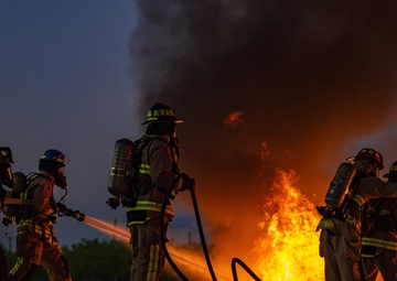 Aircraft fire training; 7th CES, 512th CES and Abilene Regional Airport firefighters team up