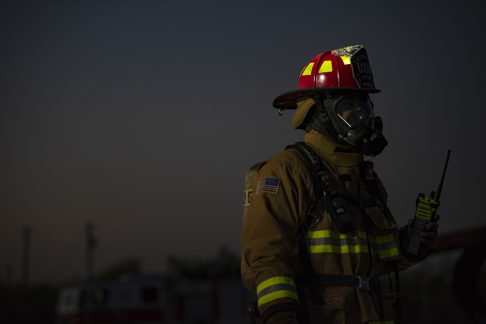 Aircraft fire training; 7th CES, 512th CES and Abilene Regional Airport firefighters team up