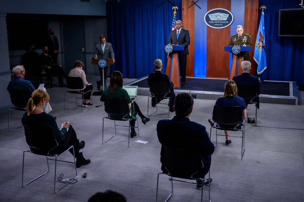 Secretary of Defense Lloyd J. Austin III, Chairman of the Joint Chiefs of Staff Army Gen. Mark A. Milley hold joint press briefing