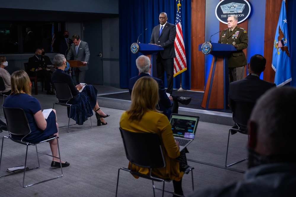 Secretary of Defense Lloyd J. Austin III, Chairman of the Joint Chiefs of Staff Army Gen. Mark A. Milley hold joint press briefing