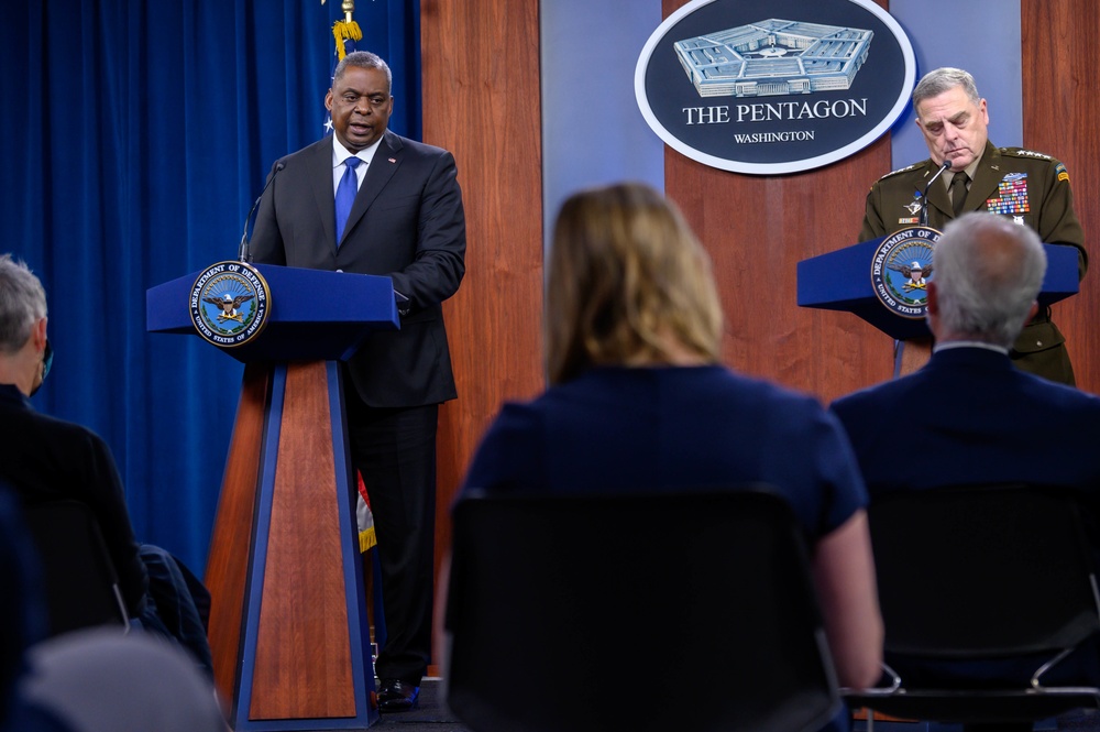 Secretary of Defense Lloyd J. Austin III, Chairman of the Joint Chiefs of Staff Army Gen. Mark A. Milley hold joint press briefing