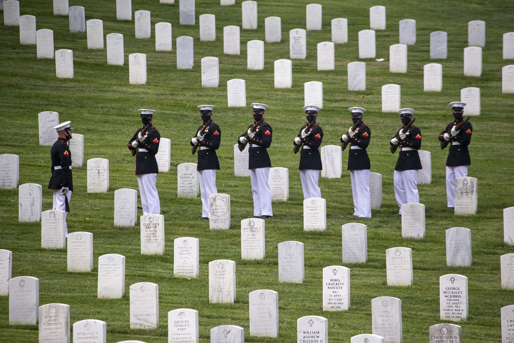 Marines conduct a Full Honors Funeral for General John K. Davis at Arlington National Cemetery