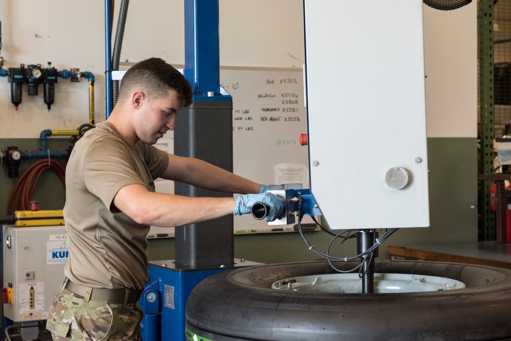 167th Maintainers Prepare Wheels and Tires for Aircraft