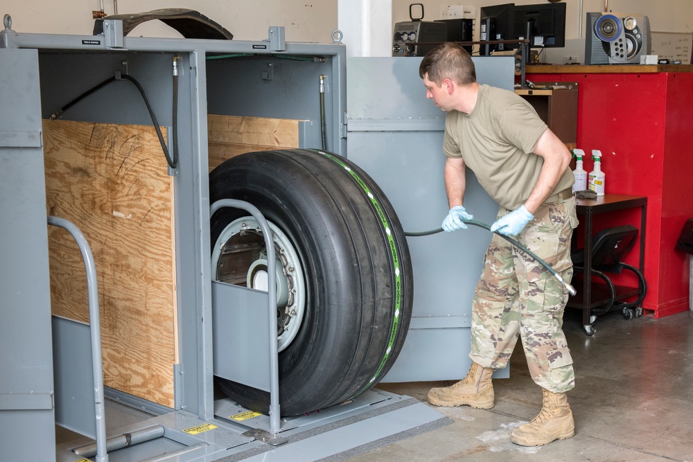 167th Maintainers Prepare Wheels and Tires for Aircraft