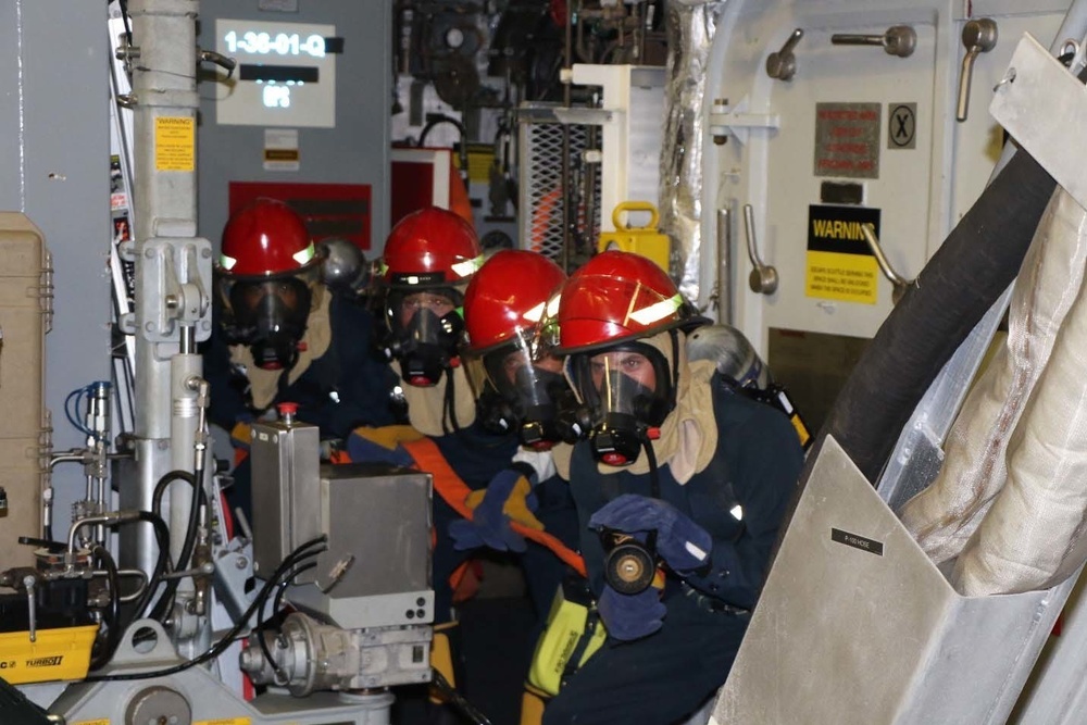 Sailors Assigned to USS Wichita Participate in a Damage Control Drill