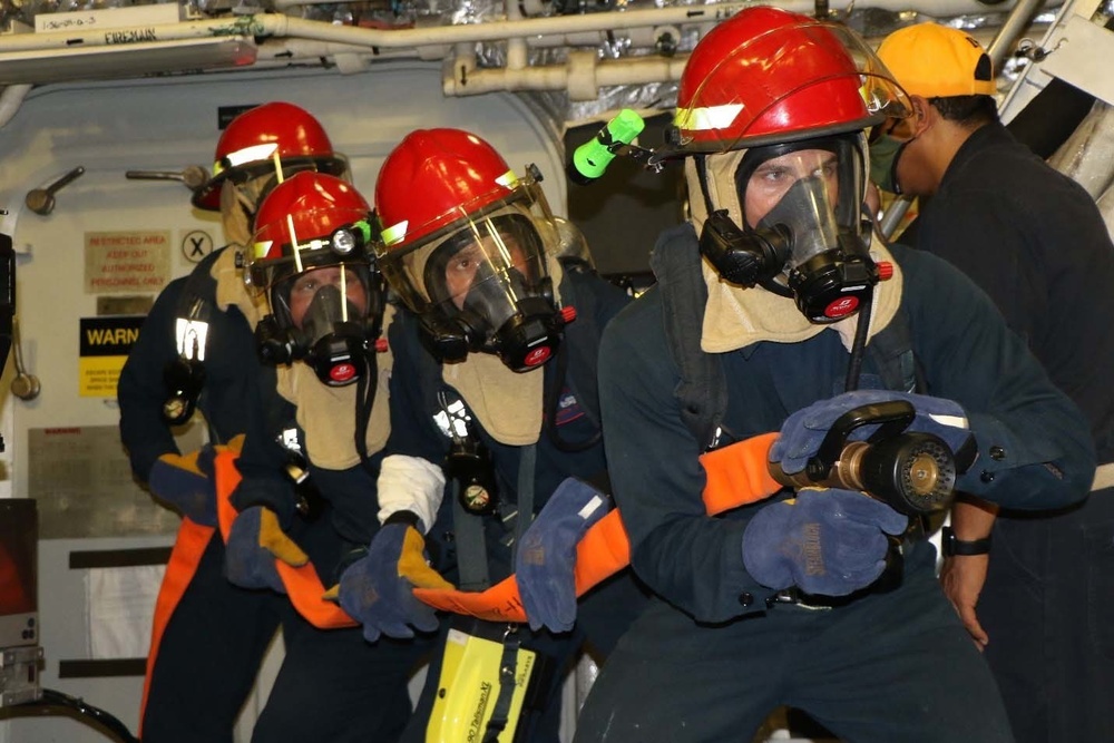 Sailors Assigned to USS Wichita Participate in a Damage Control Drill