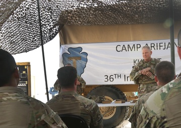 Maj. Gen. Patrick Hamilton, commanding general for Task Force Spartan, speaks to the winners and participants of the TF Spartan 2nd Annual Small Arms Marksmanship competition