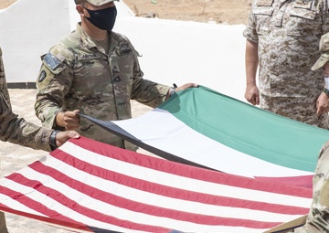 US Soldiers Prepare US - Jordan Flags for Exchange After Desert Warrior 21