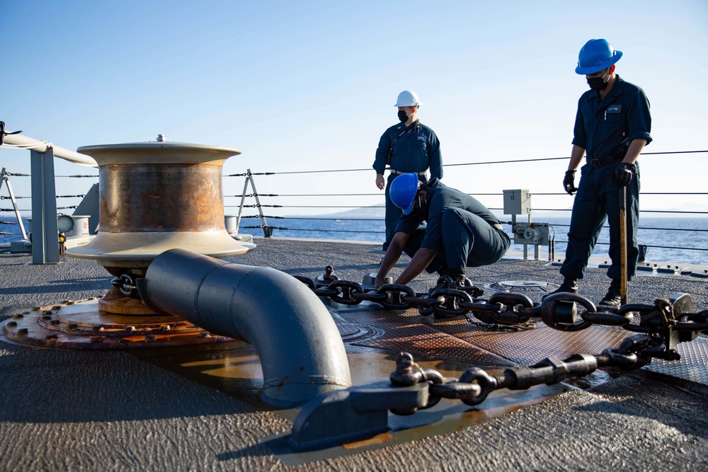 Sailors Assigned to USS Sioux City Conduct a Sea and Anchor Evolution