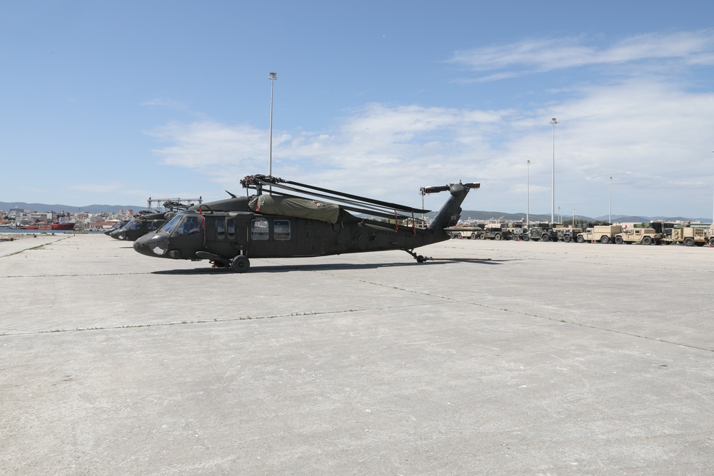 839th Transportation Battalion Surface Deployment and Distribution Command offloads equipment at the Port of Alexandroupoli, Greece