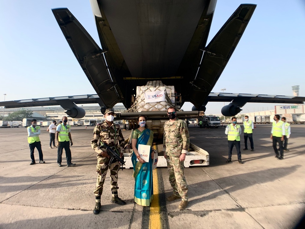 The fifth of several emergency COVID-19 relief shipments from the United States arrives in India.