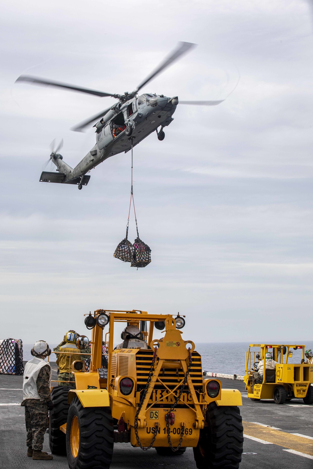 USS Iwo Jima Conducts RAS with USNS Supply and HMS Albion