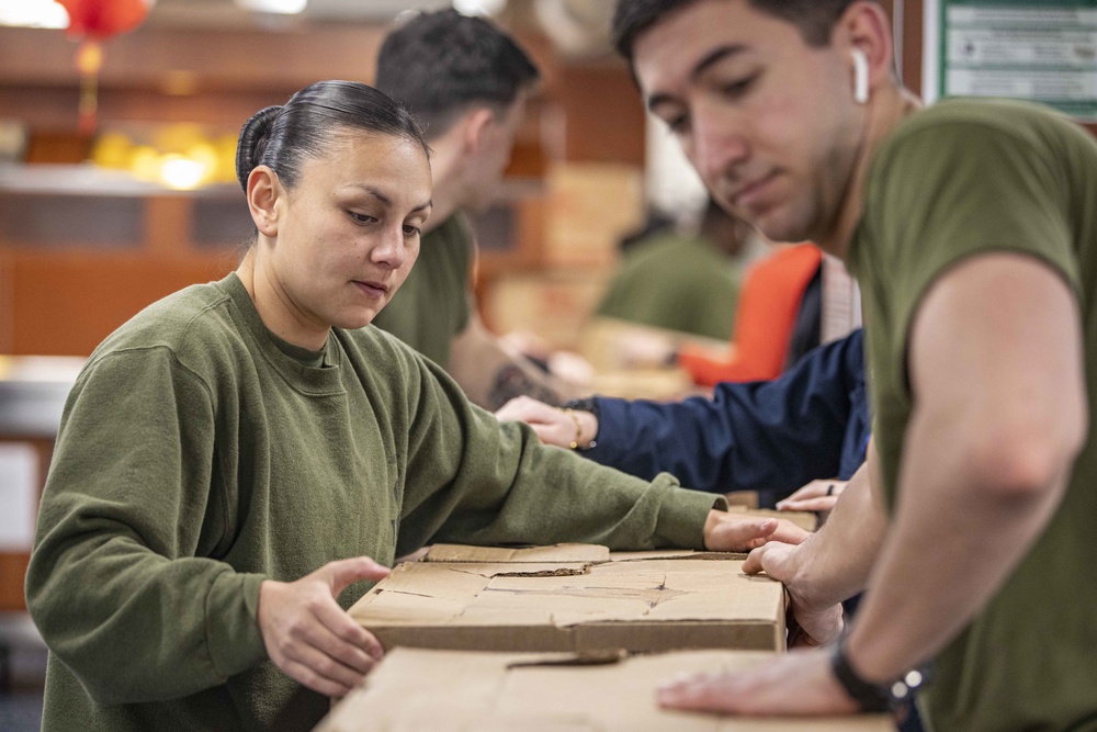 USS Iwo Jima Conducts RAS with USNS Supply and HMS Albion