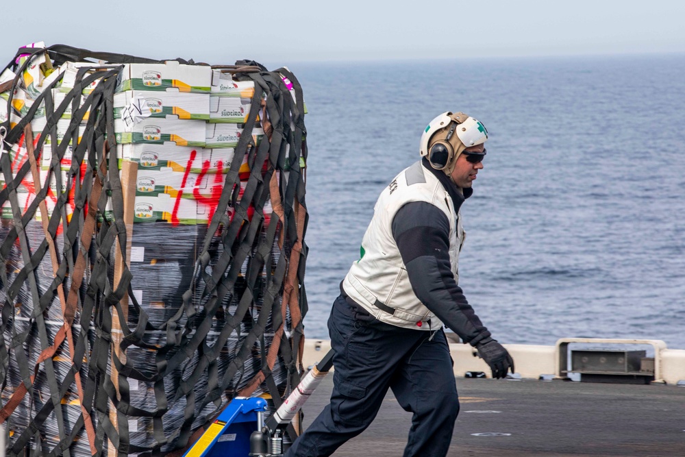 USS Iwo Jima Conducts RAS with USNS Supply and HMS Albion