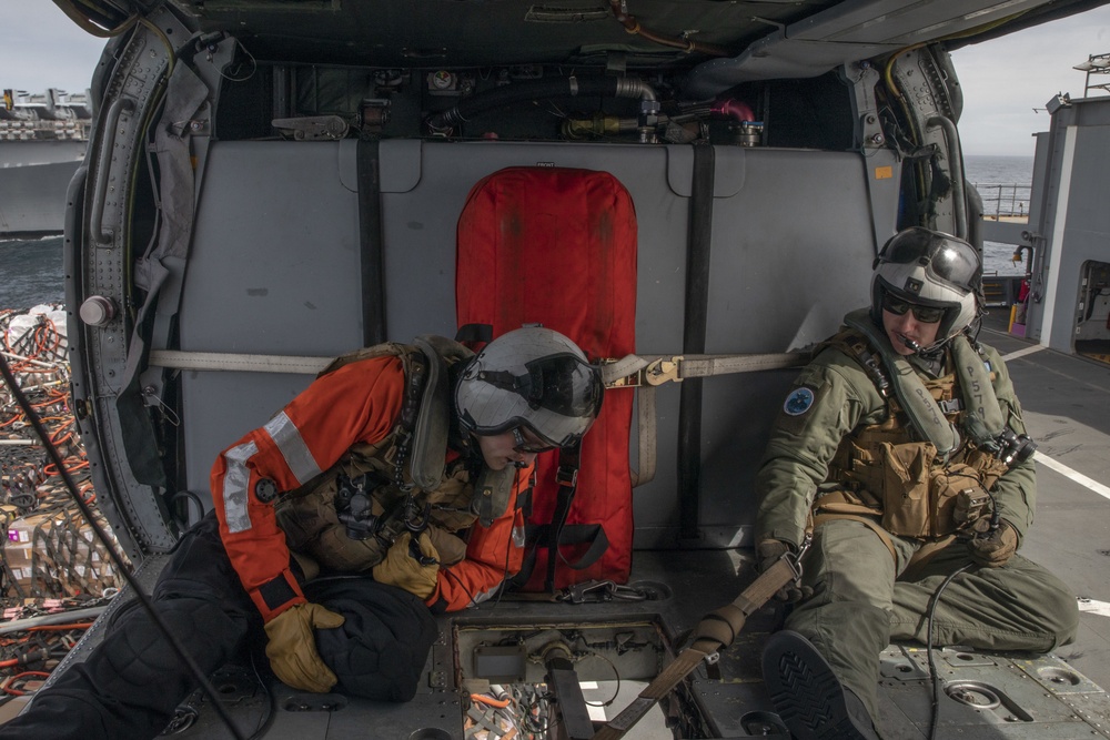 USS Iwo Jima Conducts RAS with USNS Supply and HMS Albion