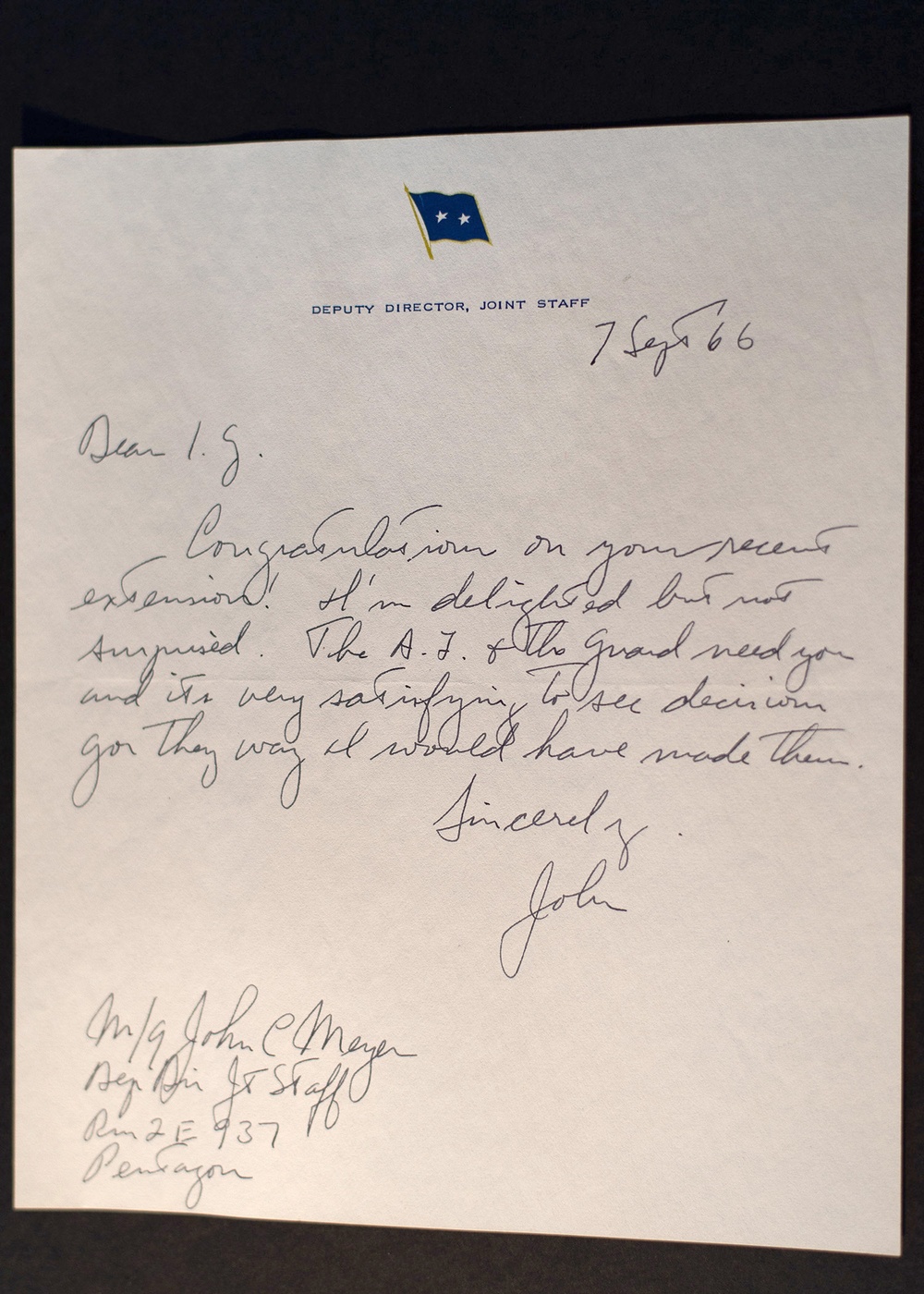 USAF Flying Ace, General Meyer letter to I.G. Brown