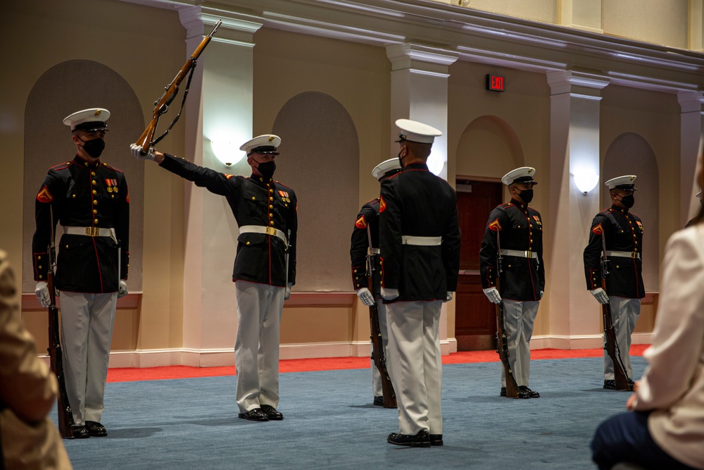 Barracks Marines move indoors for Friday Evening Parade