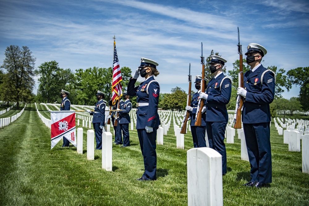 Military Funeral Honors with Funeral Escort are Conducted for retired U.S. Coast Guard Rear Adm. Marshall E. Gilbert in Section 33