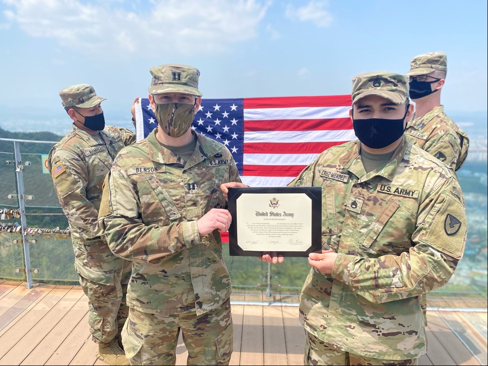 403rd AFSB NCO reenlists atop Apsan Mountain in Daegu