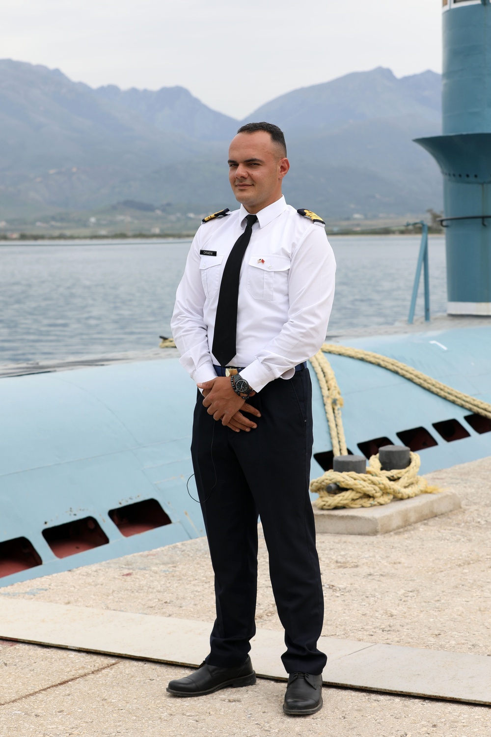 Albanian Lt. Eldi Ormeni helps keep the ship afloat at DEFENDER-Europe 21